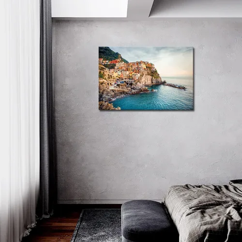 Vista 2 de Italia Cinque Terre - Arte de pared de Manarola Mar Mediterráneo, arte de pared de la costa de Amalfi, cuadros impresos en lienzo, ciudad, la imagen