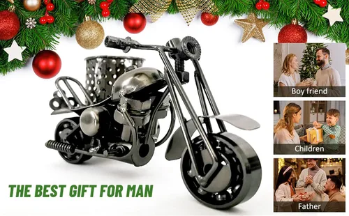 Vista 6 de NSMAR Modelo de motocicleta Portalápices Cobre, Artesanía hecha a mano Regalos de motocicleta para hombres, accesorios de motocicleta coleccionables
