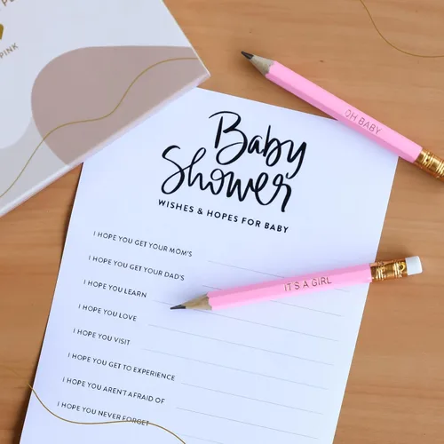 Vista 6 de Markt Mini lápices para juegos de baby shower para niña, lápices de corazón, juego de lápices rosados pequeños