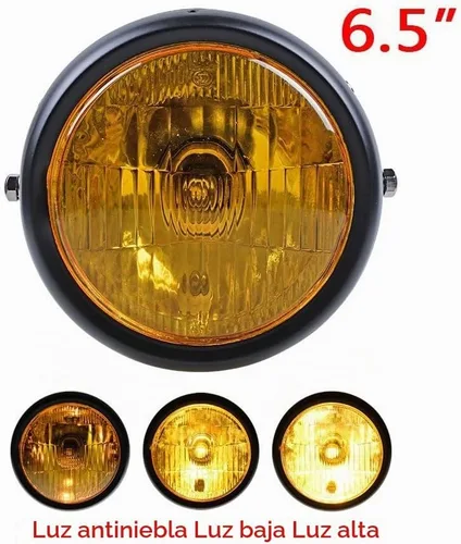 Vista 3 de Faro universal para motocicleta de 6 1/2 pulgadas color ámbar + cubierta de faro con rejilla de malla Cafe Racer Bobber Ámbar + malla