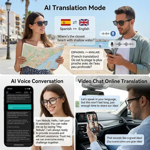 Vista 7 de Gafas de traducción inteligente AI con altavoces Negro