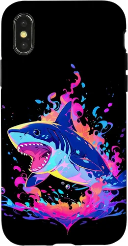 Vista 5 de iPhone 16 Colorful Shark, Spirit Animal, Multicolor Art, Case