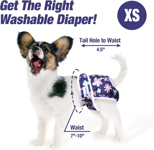 Vista 5 de Pet Soft Pañales Lavables para Hembras (Paquete de 3) Pañales para Perras, Pañales Cómodos Reutilizables para Perras en Período de Celo (Bloom, XS)