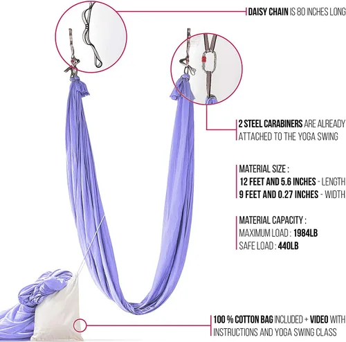 Vista 6 de Pinc Active Silk Aerial Yoga Swing & Hammock Kit for Improved Yoga Inversions, Flexibility & Core Strength