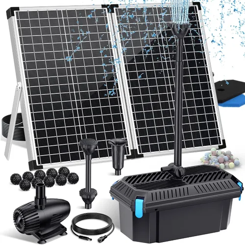 Vista 12 de POPOSOAP Filtro solar para estanque con bomba de fuente, bomba de agua de 20 W y filtros de estanque para estanques al aire libre, pecera, jardín