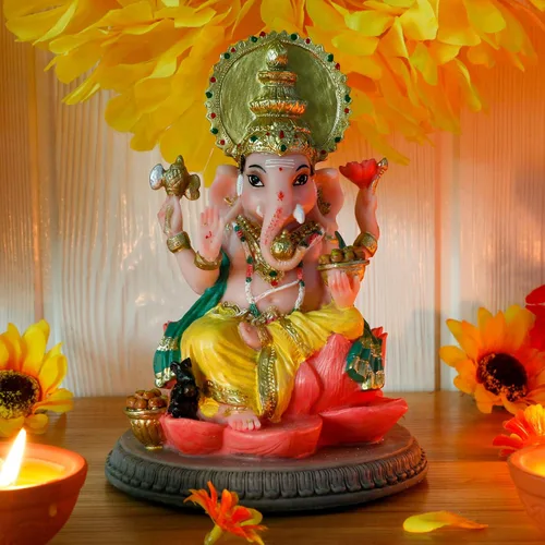 Vista 4 de alikiki Estatua de ídolo hindú de Dios Ganesha – 6.8 pulgadas hindú Murti Lord Ganesh Ganpati para oficina en casa, altar mandir templo Pooja