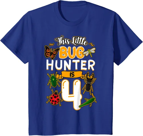 Vista 45 de Camiseta de fiesta de cumpleaños de insectos de este cazador de insectos de 4 años, Negro, S