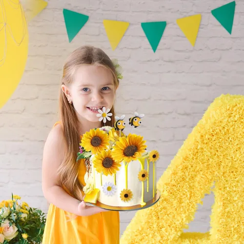 Vista 8 de RAYNAG 44 decoraciones para pasteles de abeja y girasol, juego de adornos de pastel de abeja de girasol para decoraciones de fiesta de cumpleaños