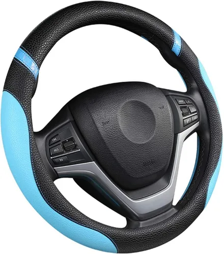 Vista 2 de Funda universal de cuero para volante para mujer, funda de volante para automóvil de 15 pulgadas (azul)