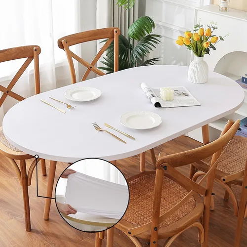 Vista 11 de Mantel redondo de elastano, suave y agradable a la piel, sin pelusas, funda de mesa de tela transpirable con banda elástica para comedor, reunión