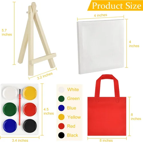Vista 3 de 8 juegos de pintura de acuarela, suministros para fiestas, mini lienzo de pintura y caballete con mini juegos de pintura de acuarela de 4 x 4, mini