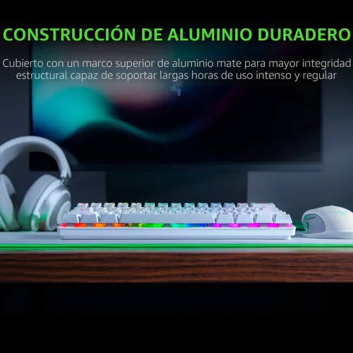 Vista 5 de Razer Huntsman Mini Teclado 60% para juegos, interruptores ópticos lineales blanco (Mercury White)