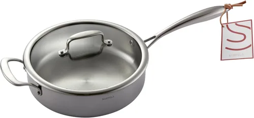 Vista 7 de Cacerola de acero inoxidable de 1.3 cuartos de galón con tapa de Utensilios de cocina de acero inoxidable, construcción revestida de acero