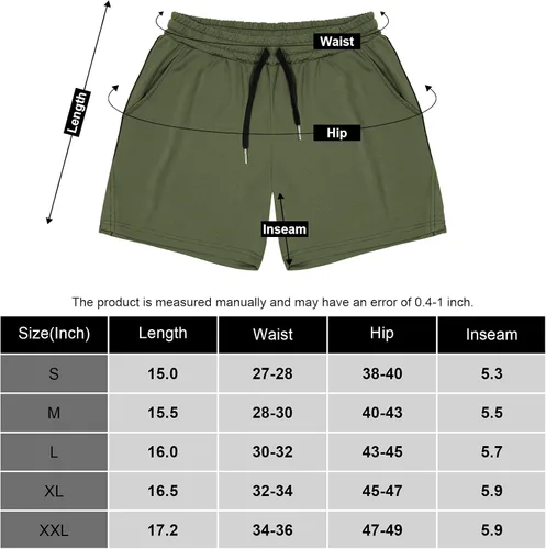 Vista 4 de Fasker Pantalones cortos deportivos para hombre, 5 pulgadas, para gimnasio, correr, pantalones cortos deportivos ligeros de malla, pantalones cortos