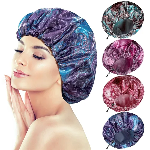 Vista 18 de Gorros de ducha para mujer, extra grande, ajustable, impermeable, reutilizable, gorro de ducha para mujeres y niñas, cabello largo y grueso, gorros