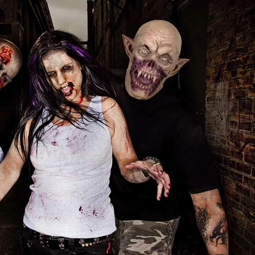 Vista 9 de Molezu - Máscara de vampiro de terror, monstruo de drácula, disfraz de Halloween, fiesta de terror, demonio zombi (amarillo tierra) (A)