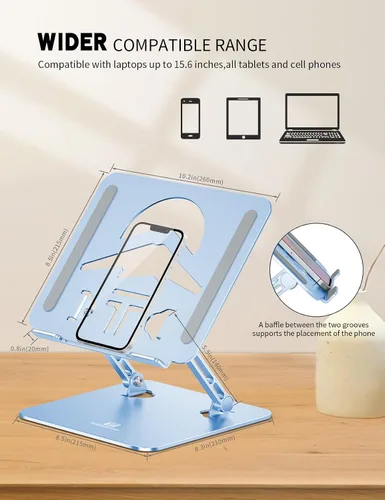 Vista 6 de Soporte para computadora portátil en forma de Z para escritorio Diamante azul