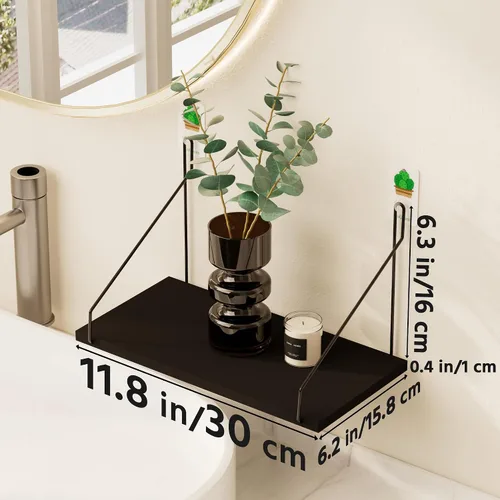 Vista 3 de QsQueen Eleva tu espacio con el juego de 3 estantes flotantes de madera rústica, perfectos para dormitorio, sala de estar, baño y decoración