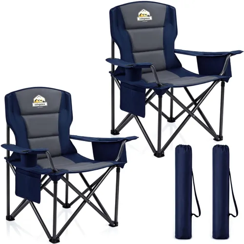 Vista 12 de Sillas de campamento de gran tamaño, paquete de 2 – Silla de campamento plegable resistente de 450 libras, sillas plegables para exteriores anchas