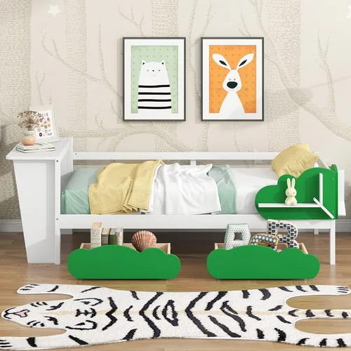 Vista 24 de Sofá cama de madera de diseño clásico, sofá cama, cama de plataforma, tamaño individual con salud y comodidad para dormitorio, estudio, sala