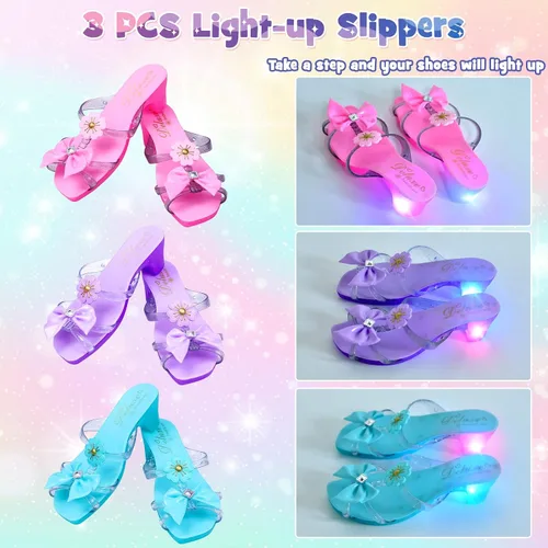Vista 4 de Latocos Kids Princess Dress Up Clothes for Little Girls Toddlers Unicorn Flower Fairy Frozen Elsa Princess Costume Set with Tutu Dress & Light Up