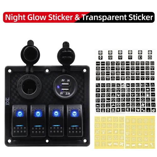 Vista 3 de Panel FXC impermeable, con ranura de doble puerto USB, fusibles de 4.2 A, visualización digital de voltaje, toma de encendedor y 4, 6 u 8 tipos