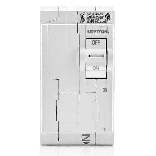 Vista 2 de Leviton LB230-T 30A - Disyuntor de rama estándar enchufable de 2 polos, magnético térmico, 120/240 VAC, color blanco