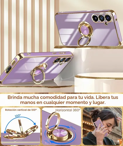 Vista 4 de Dretal Funda para Samsung Galaxy S23 FE 5G, 2 protectores de pantalla de vidrio templado, soporte de anillo giratorio de 360°, soporte magnético