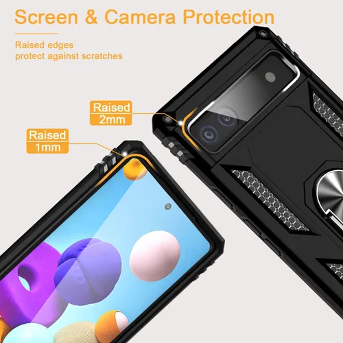 Vista 4 de Funda para Google Pixel 6a con protector de pantalla de vidrio templado [2 unidades], funda protectora de grado militar a prueba de golpes con Negro