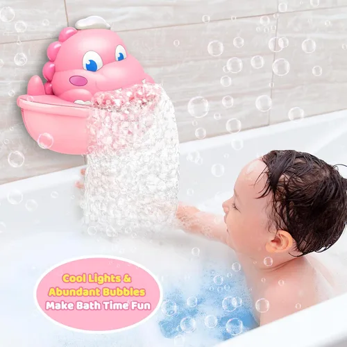 Vista 4 de Juguetes de baño, máquina de burbujas de baño con luz fabricante automático de burbujas juguete de baño para niños de 1-3 4-8 años juguete de bañera