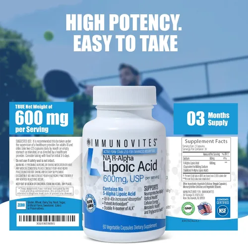 Vista 6 de IMMUNOVITES Paquete de 3 unidades de ácido R-alfa lipoico estabilizado ((True)) 600 mg por porción