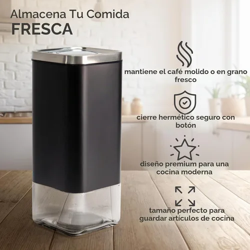 Vista 3 de Kaffè - Frasco hermético de vidrio para café (16oz) con tapa hermética - Haz clic para liberar el sello - Vidrio libre de BPA y acero inoxidable