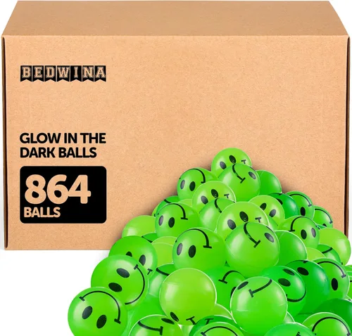 Vista 10 de Bedwina Bulk Bouncy Balls Glow in the Dark - (1inch / 27mm) Diameter, High Bouncing, Small Rubber Smile Face Bouncing Balls for Kids, Vending