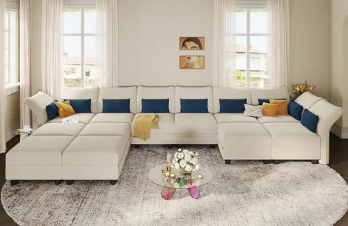 Vista 21 de LLappuil Sofá modular de terciopelo en forma de L con almacenamiento, sofá moderno de 5 plazas de 127.8 pulgadas con diván, sofás reclinables de Azul
