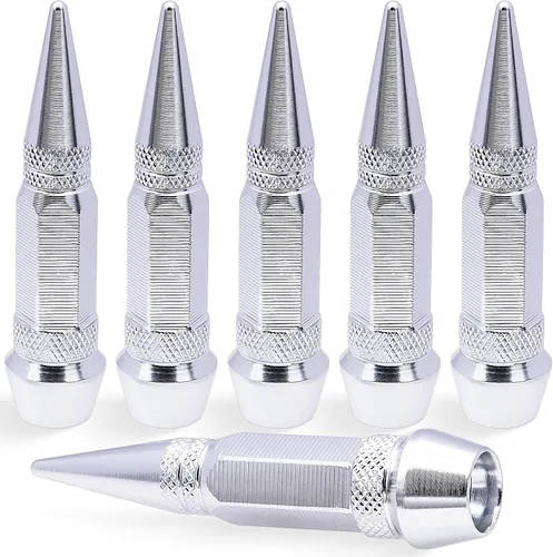 Vista 47 de 4 piezas de tapas de válvula de neumático con estilo púas, cubiertas de válvula de neumático universales de aleación de aluminio a prueba de polvo