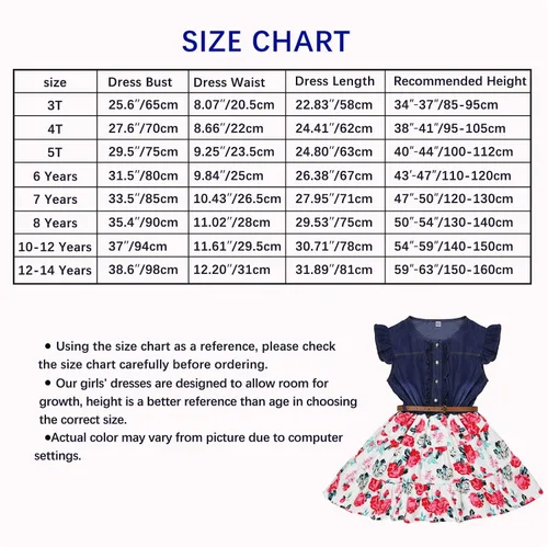 Vista 8 de YJ.GWL Vestido de niña de flores, vestido floral de mezclilla, vestidos de princesa para niñas, vestido blanco de primavera y verano, trajes