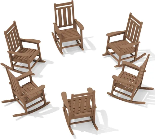 Vista 16 de Mecedora de exterior KINGYES, Mecedoras de patio para todo clima para porche, Sillas mecedoras de exterior de HDPE con respaldo alto para adultos