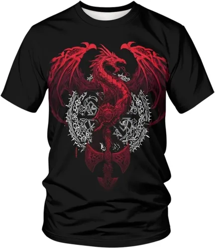 Vista 32 de GLUDEAR Camiseta Vikings para hombre, novedad con estampado 3D de mitología nórdica Aurora Galaxy Life Tree