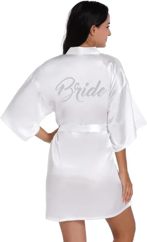 Vista 62 de Bata de boda para mujer, para novia, dama de honor, corta, de satén, kimono, batas de seda para prepararse, fiesta nupcial