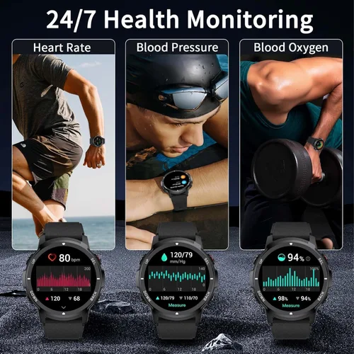 Vista 3 de Military Smart Watches for Men Women, 1.43'' AMOLED Fitness Watch with Heart Rate/BP/Sleep Tracker, Step Counter, 110+ Sport Modes, Password