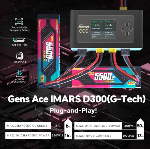 Vista 3 de IMARS D300 Gens Ace Lipo Cargador de batería G-Tech Series Smart Dual Lipo Balance Cargador AC 300W DC 700W (350W* 2) Cargador de doble canal 16A