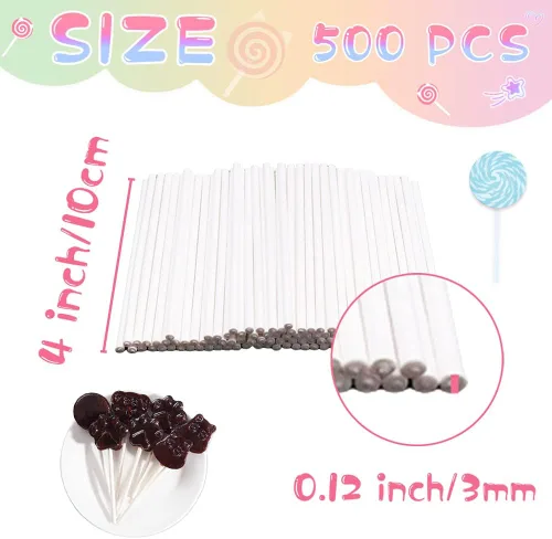 Vista 2 de 500 palitos blancos de piruleta de 4 pulgadas, palitos de papel para derretir dulces, postres, paletas de pastel, chocolate y galletas