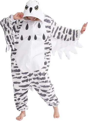 Vista 2 de LZBXBXDA Pijama unisex para adultos, diseño de búho nevado de una pieza, disfraz de Navidad de animal, ropa de dormir para mujeres y hombres