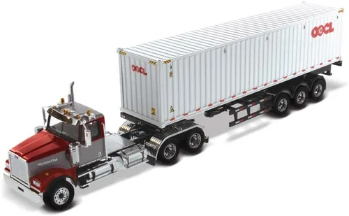 Vista 14 de Diecast Masters Western Star 4700 SB Tandem Day Cab Truck-Tractor - Azul Especificaciones de camiones reales Escala 1:50 Modelo semi camiones byDM