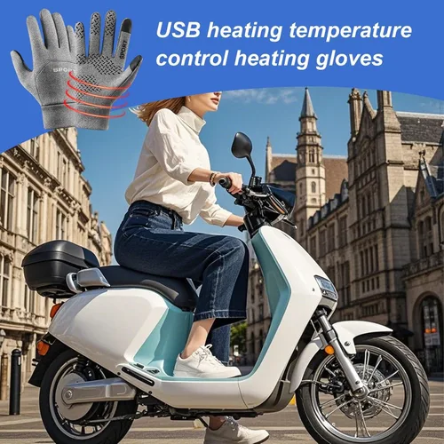 Vista 2 de Guantes eléctricos Ropa de mano con calefacción USB, interior de forro polar impermeable a prueba de viento Ciclismo al aire libre, deportes
