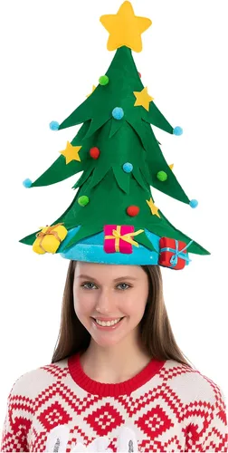 Vista 3 de JOYIN Divertido sombrero de árbol de Navidad, sombreros de Papá Noel unisex de felpa para celebraciones de disfraces, recuerdo de fiesta