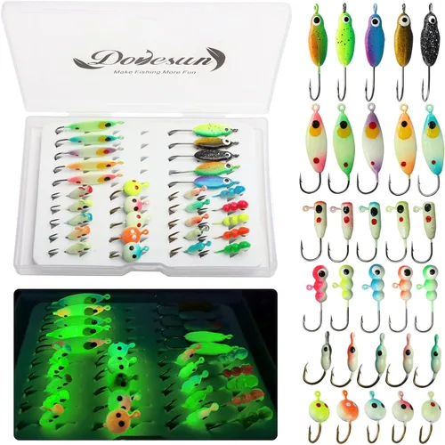 Vista 9 de Kit de Pesca Dovesun Señuelos de Pesca en Hielo Plantillas de Pesca en Hielo Señuelos de Pesca en Hielo para Lucios Señuelos de Crappie 135