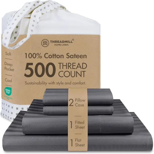 Vista 14 de Threadmill - Sábanas de algodón de lujo para hotel, tamaño King, 100% algodón, 500 hilos con bolsillo profundo, ajuste cómodo, suaves y frescas