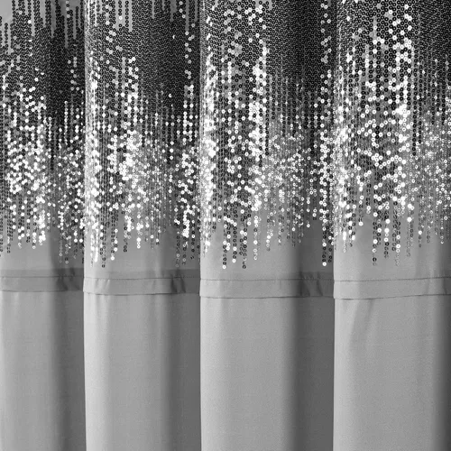 Vista 3 de Lush Decor Cortina de ducha con lentejuelas brillantes de 72 x 70 pulgadas