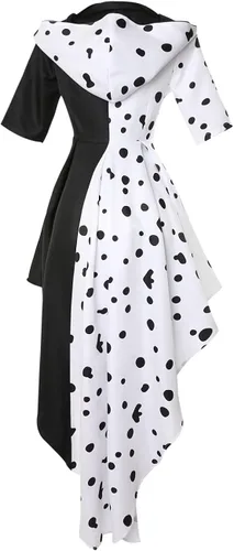 Vista 2 de Drofe Disfraz de Cruella Devil para mujer, disfraz de cosplay para Halloween